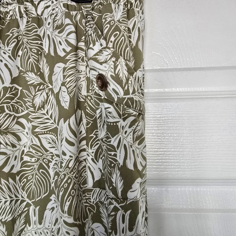 Robert Louis Palazzo Pull-On Stretch Pants Green/White Tropical Print Sz L NWOT - Picture 3 of 6
